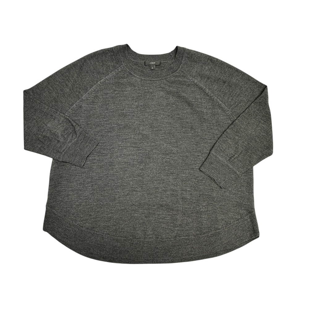 J Crew Sweater Womens Medium Gray Merino Wool Crewneck Pullover Raglan
